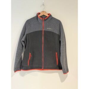 Eddie Bauer Fleece Jacket Women Size XL Grey Pop of Orange Full Zip w/ Pockets
